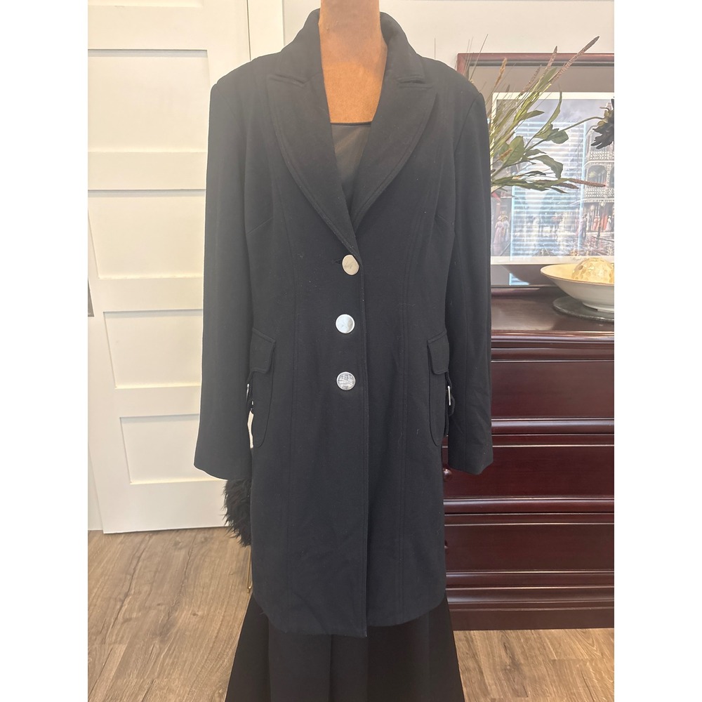 Cache Contour Collection Black Longline Coat Large Silver Buttons Made in USA